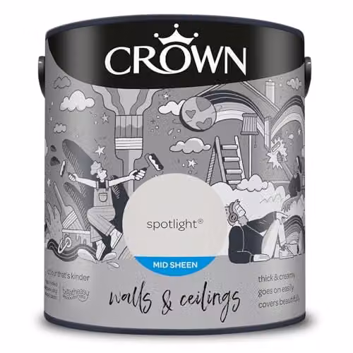 Crown Spotlight White Mid Sheen Emulsion for Walls and Ceilings, 2.5 l