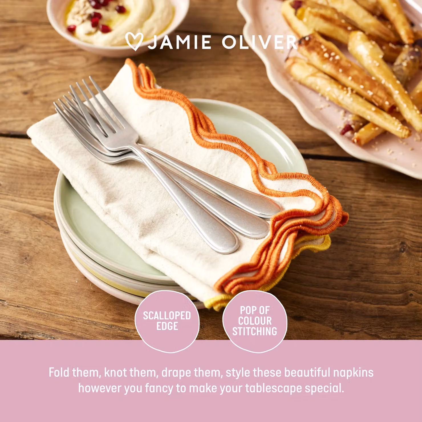 Jamie Oliver Big Love Neat Napkins, Set of 4, Multicolour, W: 45 cm x D: 45 cm – 4