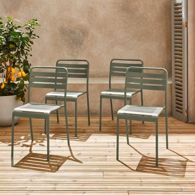 sweeek Set of 4 Stackable Green Steel Garden Chairs