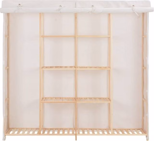Berkfield Home White Fabric and Wood Wardrobe, W/D/H: 173 x 40 x 170 cm