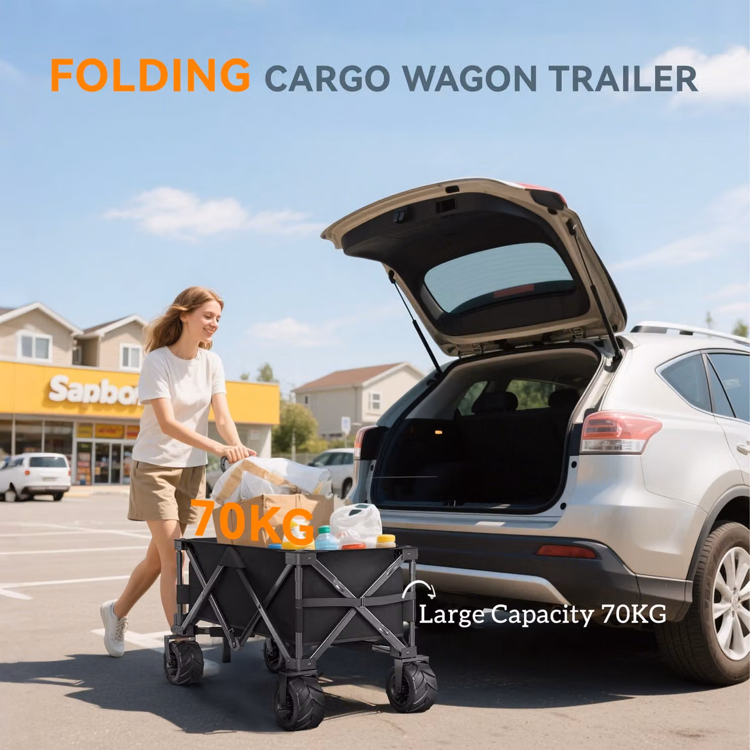 Outsunny Folding Outdoor Utility Wagon Garden Trolley Cart in Black – 5