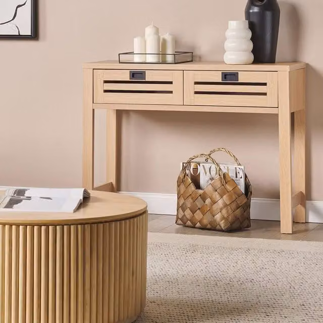 Wyld and Coco Console Table in Light Brown and Black with Two Drawers