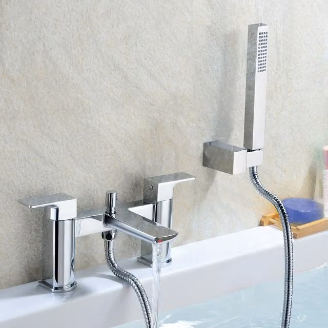 Nes Home Modern Bridge Deck Mounted Bath Shower Mixer Tap in Chrome Silver