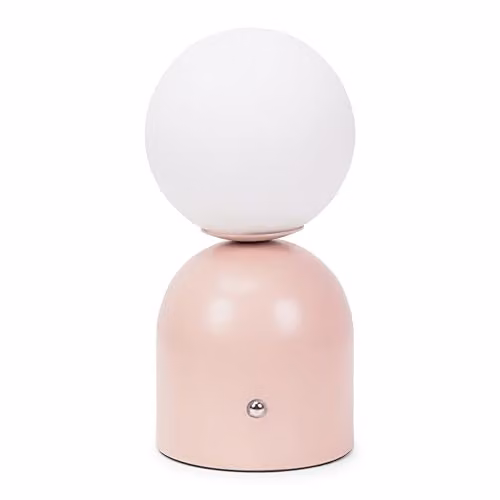 ValueLights Marlow Rechargeable LED Portable Touch Table Lamp with Glass Sphere Shade in Blush Pink