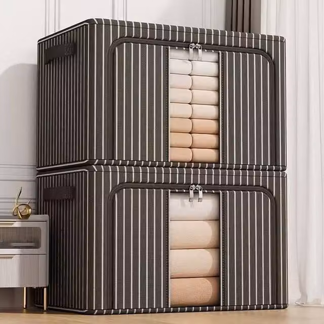 Ventryn 100L Foldable Storage Boxes with Handles, Black and White Stripes, Transparent Finish – 1