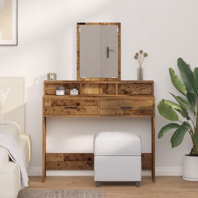 Berkfield Home Rustic Old Wood Dressing Table with Drawers, Brown, W: 100 cm, D: 41 cm, H: 140 cm – 1