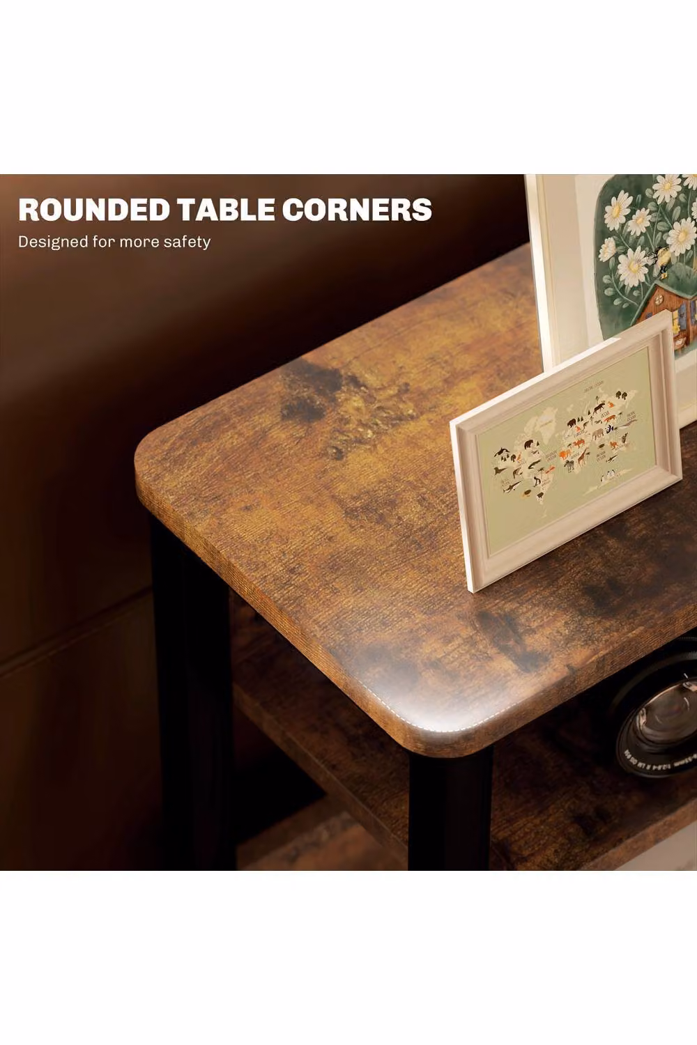 ERGOVEXA Industrial-Style Side Table in Brown and Black, W/D/H: 40.0 x 58.5 x 46.0 cm – 4