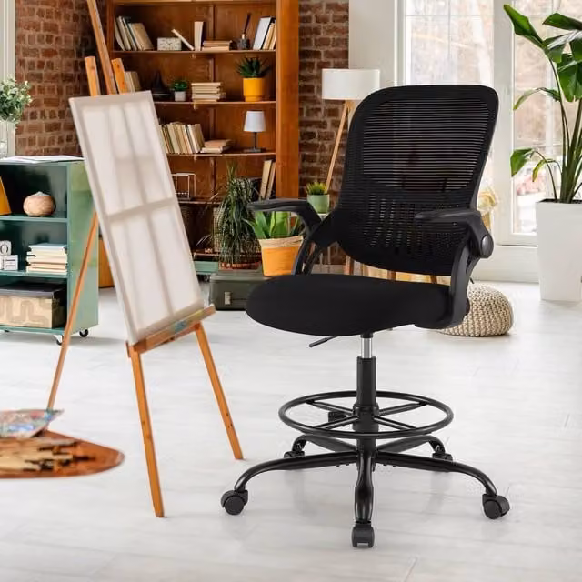 Kelvenix Ergonomic Black Fabric Swivel Chair with Armrests and Castors for Home Office – 1