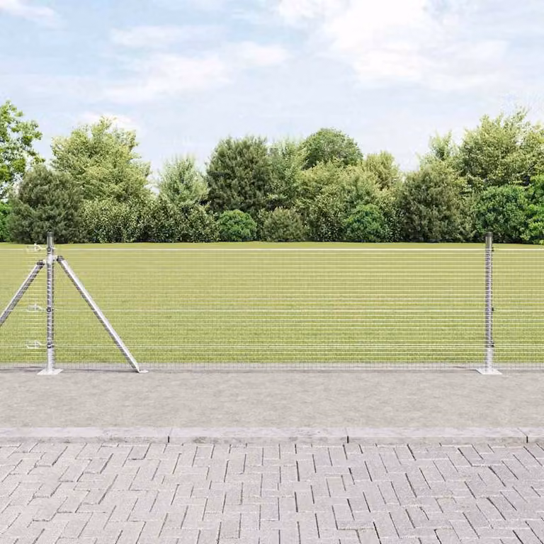 Berkfield Home Galvanised Steel Welded Wire Fence in Silver with 13 Flanged Posts, 0.4 x 100 m