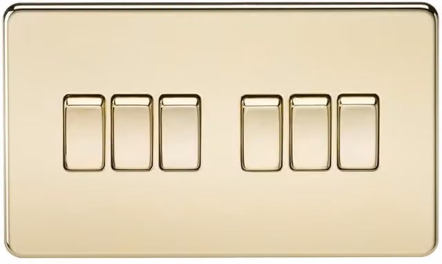 Knightsbridge Screwless 10AX 6G 2-Way Flush Switch in Polished Brass