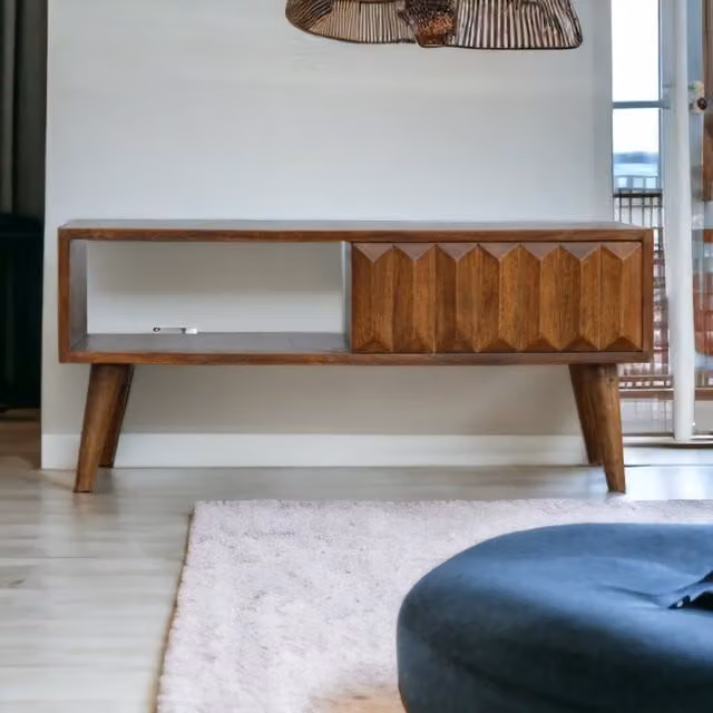 Artisan Furniture Prism Sliding Media Unit in Brown Solid Mango Wood