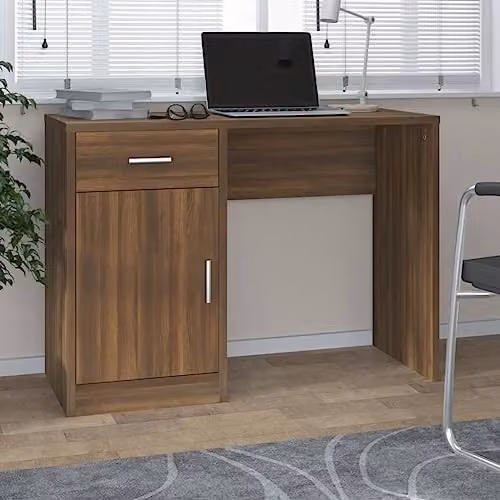 vidaXL Modern Writing Desk with Drawer and Cabinet in Brown Oak, W: 100 cm, D: 40 cm, H: 73 cm – 2
