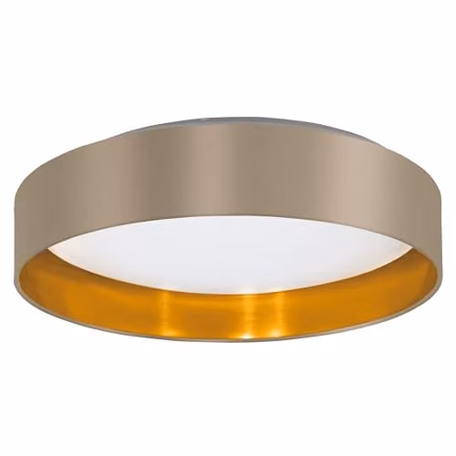 Eglo Maserlo 2 LED Ceiling Light, Modern Square Fabric Flush Mount in White and Gold/Brass – 1