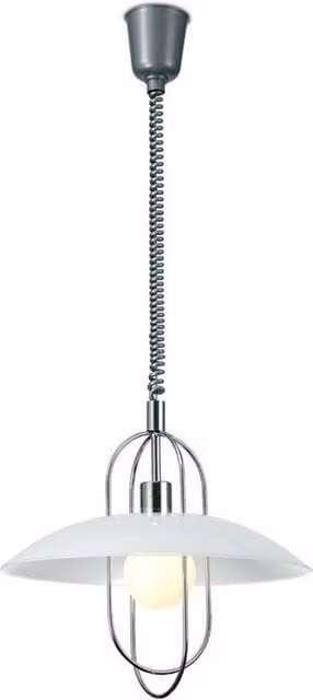 Netlighting Riva Rise and Fall Dome Pendant Light with E27 Chrome Finish and Grey Opal White Glass Shade
