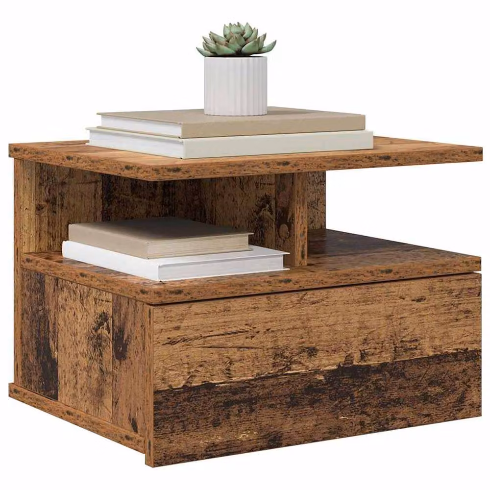 Berkfield Home Set of 2 Floating Nightstands in Old Wood Brown, W/D/H: 40 x 31 x 27 cm – 2