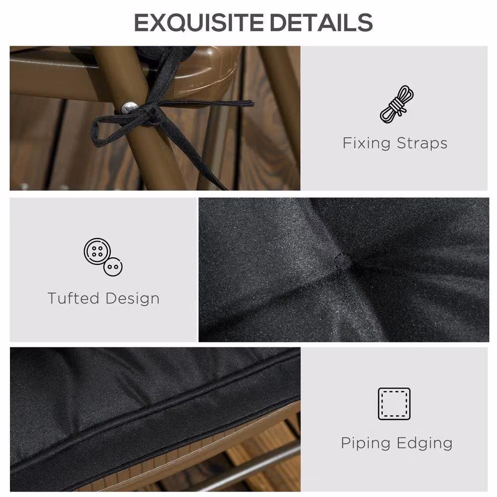 STILVORA Set of 4 Black Square Water-Repellent Polyester Garden Seat Cushions with Ties – 6