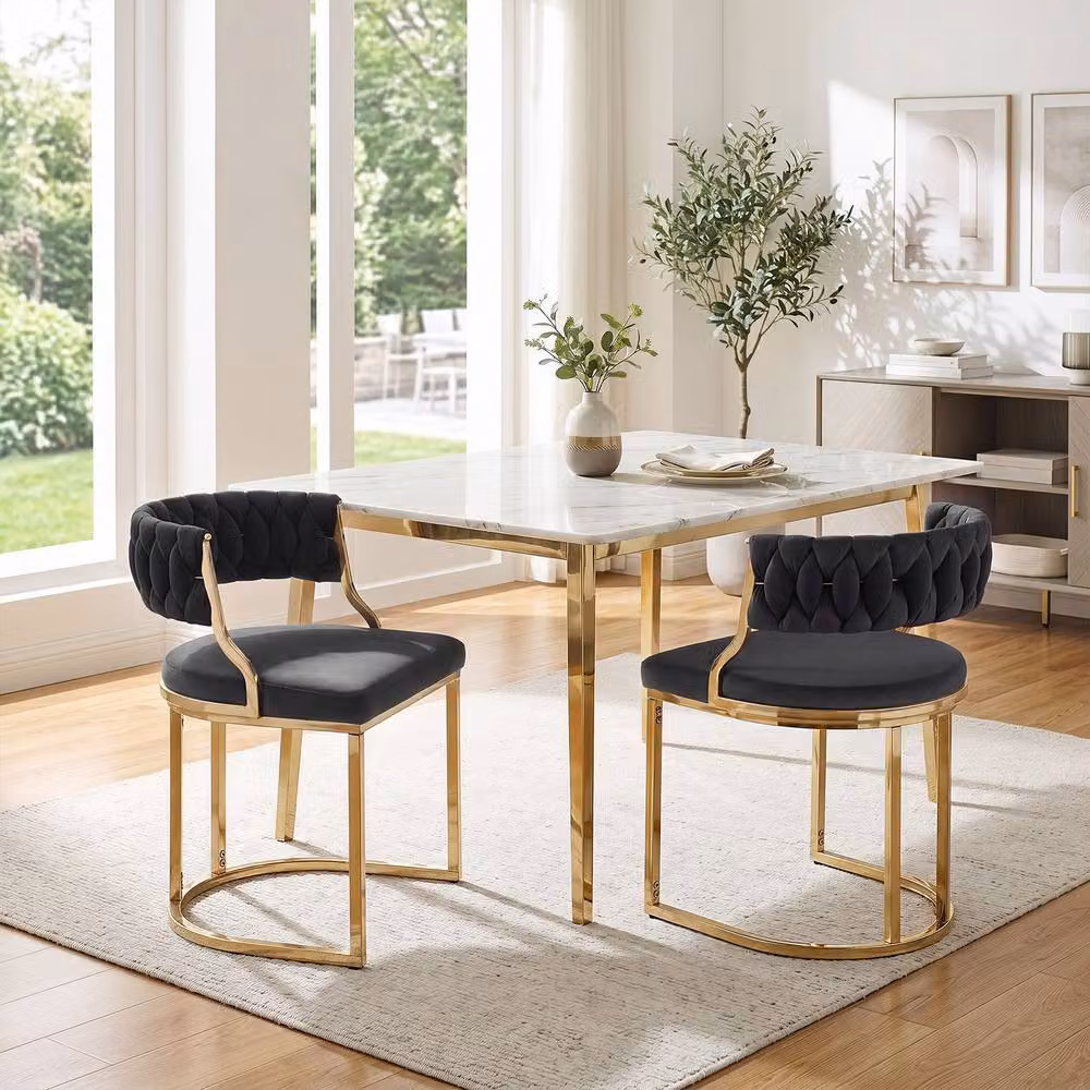 Costway Set of 2 Modern Black Velvet Upholstered Dining Chairs with Armrests – 3