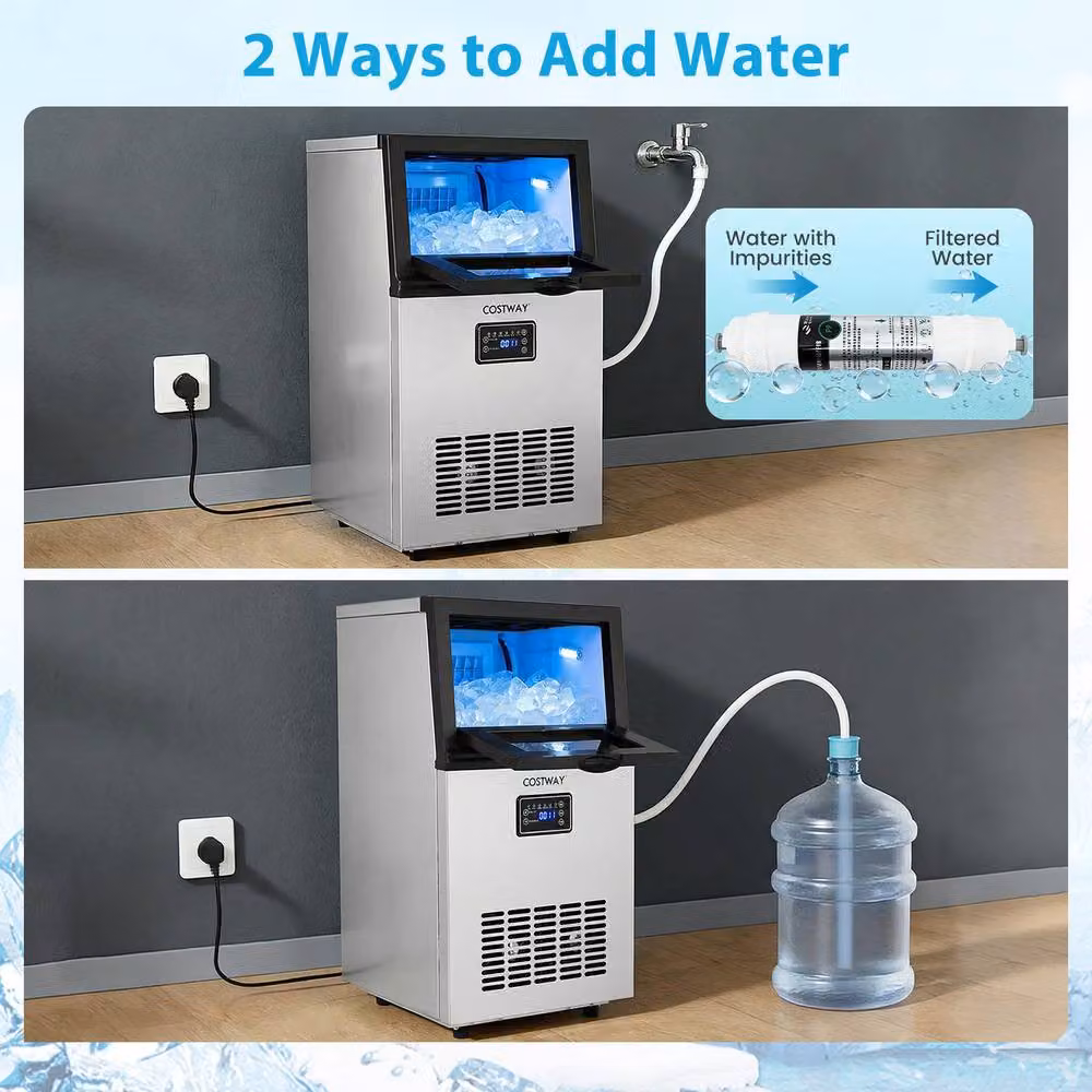 Costway Commercial Ice Maker in Silver with 23 kg/24h Production and 5 kg Storage Capacity – 5