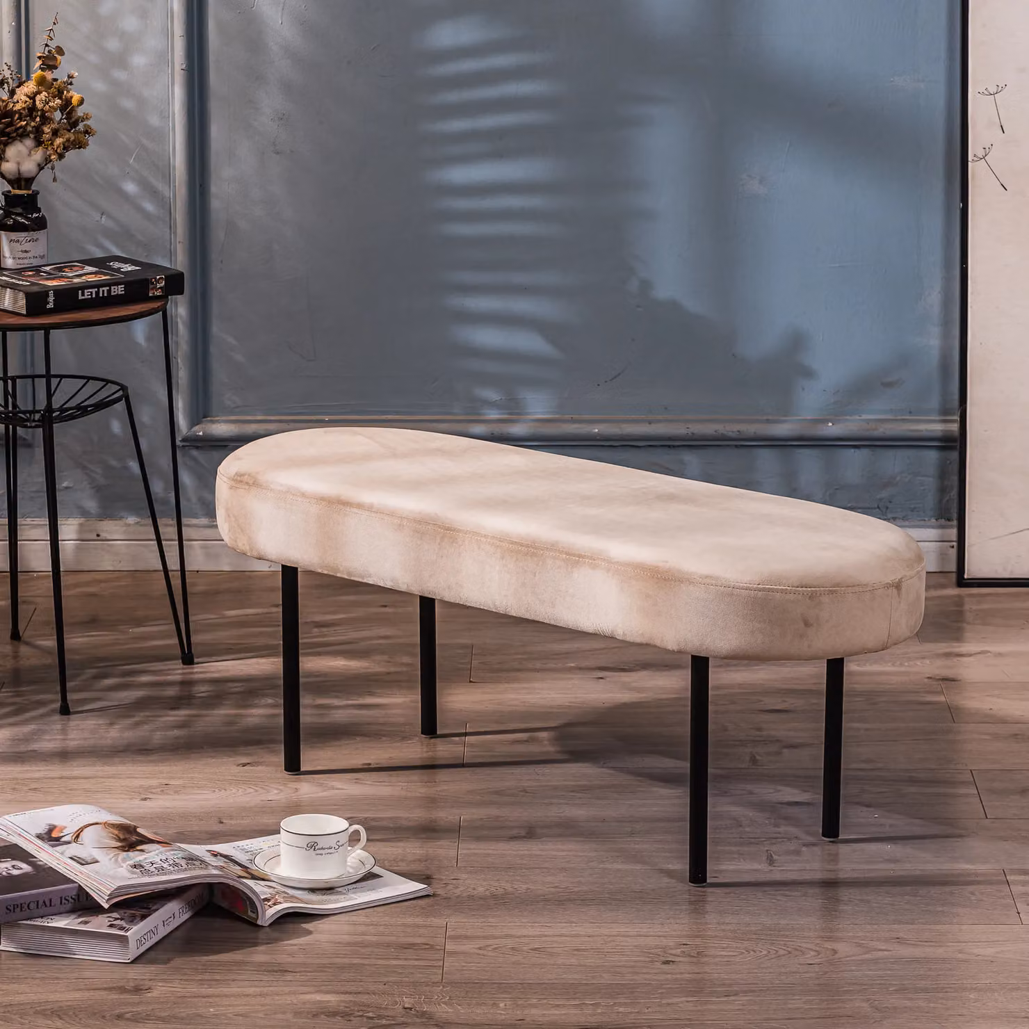 Nordlys Scandinavian Design Bench with Metal Legs in Beige and Black – 2