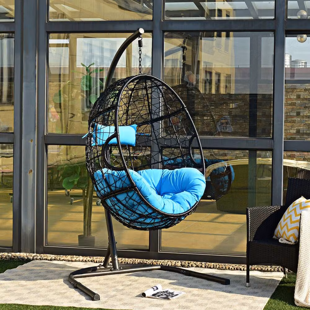 Costway Egg Hammock Swing Chair with Stand in Black and Turquoise – 3