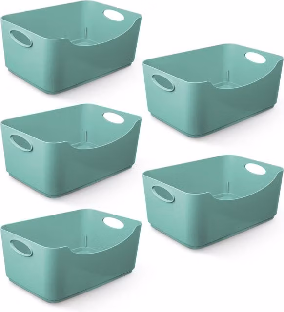 Keplin Plastic Storage Baskets with Handles, Turquoise/Petrol, Set of 5