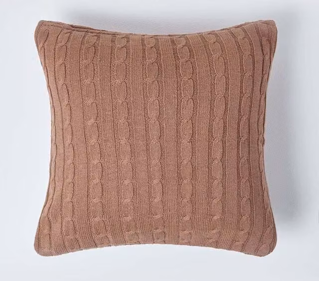 Homescapes Cotton Cable Knit Cushion Cover, Brown, W/D/H: 45 x 45 x 45 cm