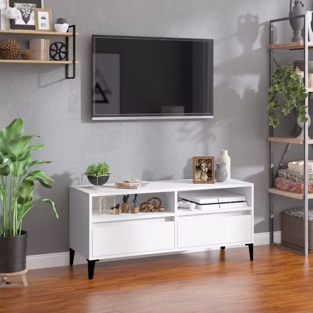Berkfield Home Classic TV Cabinet in White, W/D/H: 100 x 34.5 x 44.5 cm