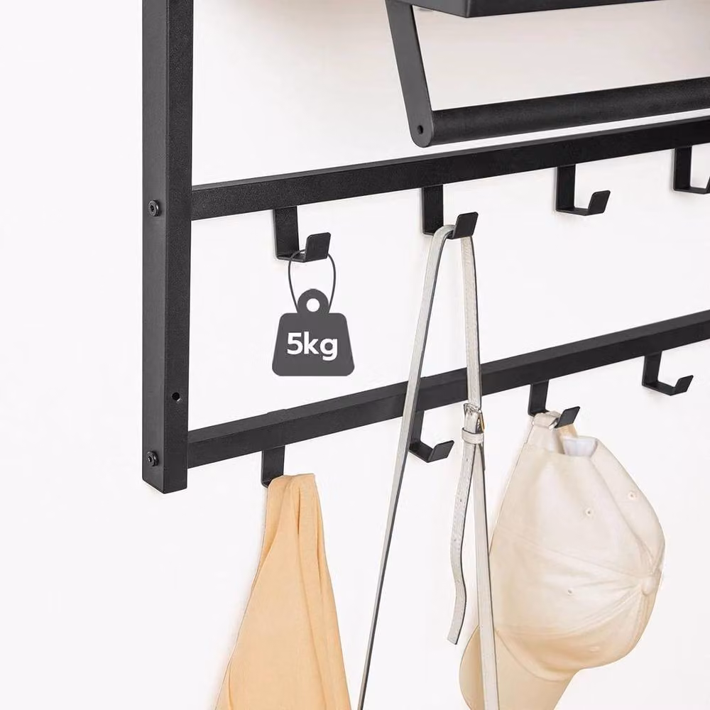SPETLEK Rustic Brown and Black Wood and Metal Coat Rack with Dual Hook and Rail Matrix, W: 100 cm, H: 42 cm, D: 30 cm – 4