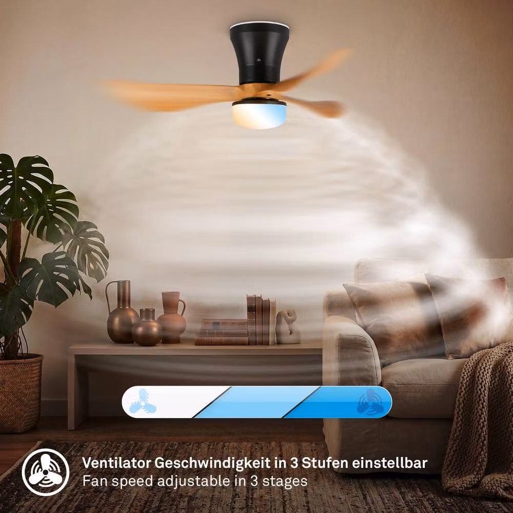 Briloner Black Wood Ceiling Fan with Dimmable LED Light and Remote Control – 5