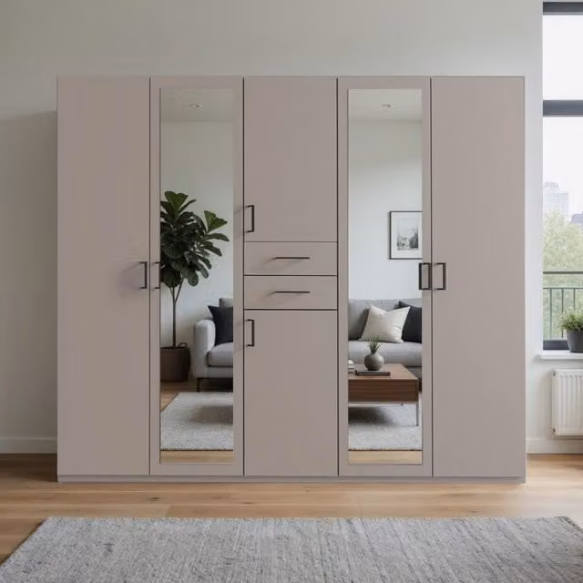 Dillingen Sahara Grey 5 Door Wardrobe with Mirror, Width: 225 cm