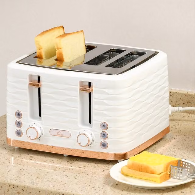 HOMCOM 4 Slice Toaster with 7 Browning Levels and Self-Centring Function in White