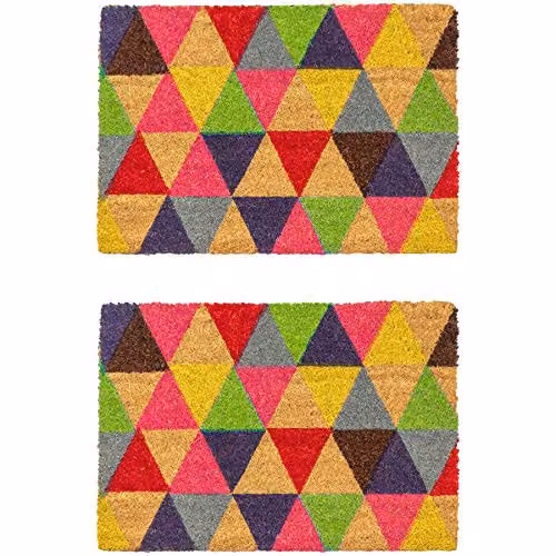 Nicola Spring Coir Triangle Door Mats, Pack of 2, Brown and Multicolour, W: 90 cm, D: 60 cm – 1
