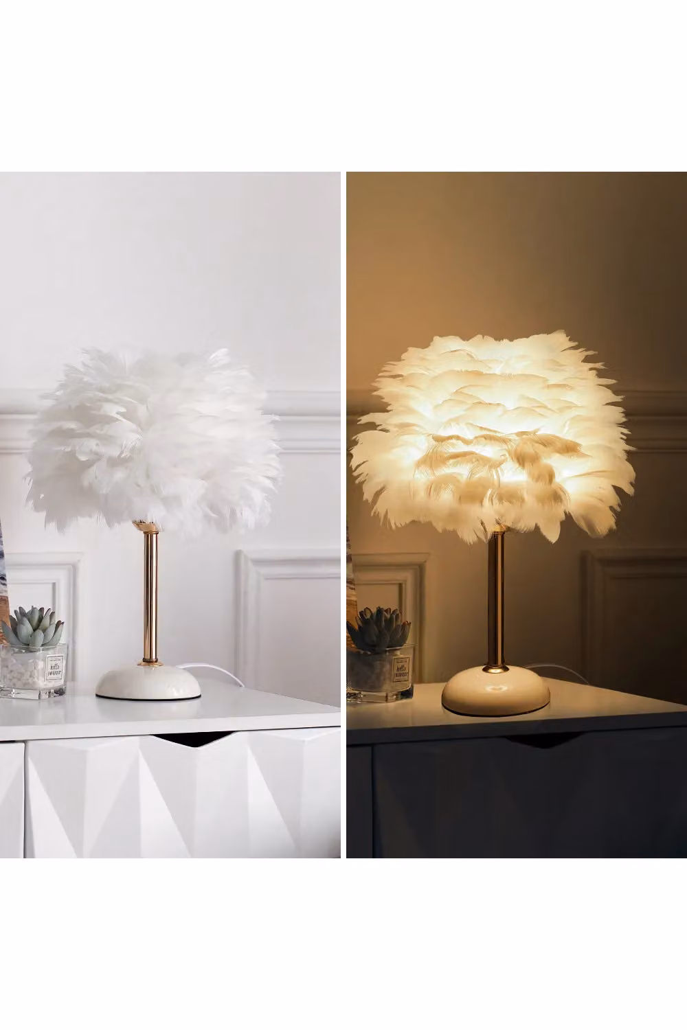 Living and Home Ceramic Feather Design Table Lamp with LED Light, White, H 37 cm x W 30 cm x D 30 cm – 4