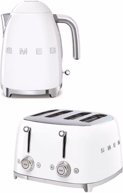 Smeg TSF03 and KLF03 4-Slice Toaster and Kettle Set in White