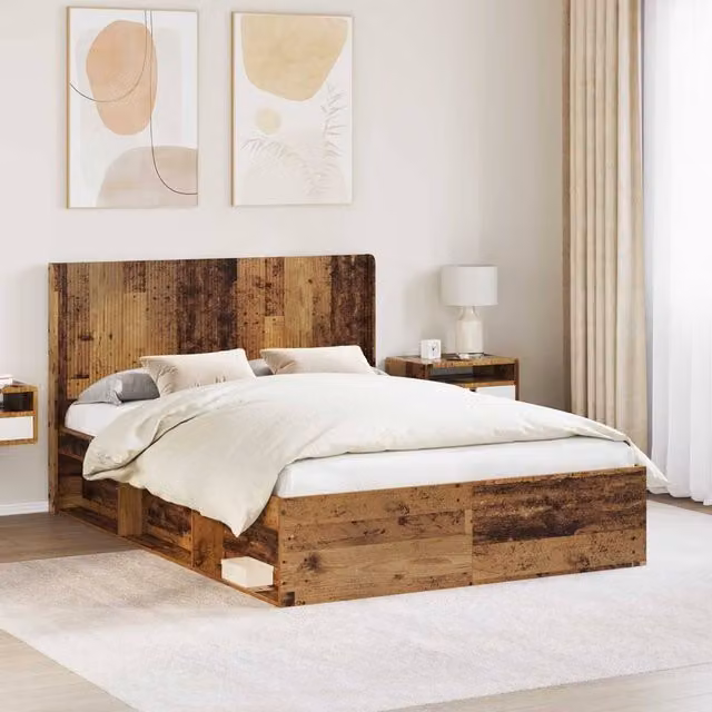 Berkfield Home Bed Frame with Headboard and Side Compartment Storage, Brown, W/D/H: 120 x 200 cm
