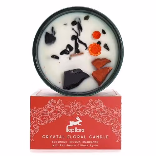 Ancient Wisdom Hop Hare Magic Candle with Flowers and Gems - The Devil - Red and Black - W: 5 cm, H: 9 cm, D: 9 cm – 3
