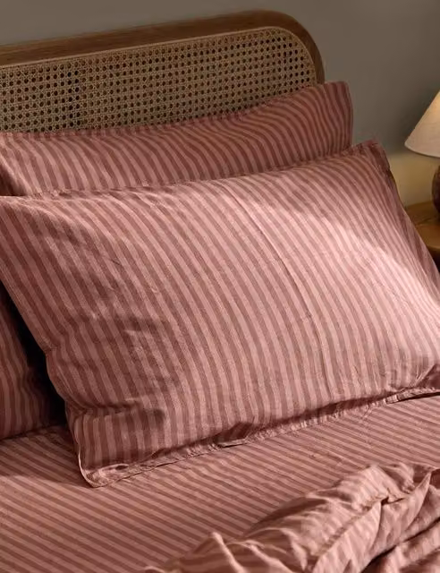 YARD Set of 2 Marlow Striped Pure Cotton Breathable Pillowcases, Pink Mix