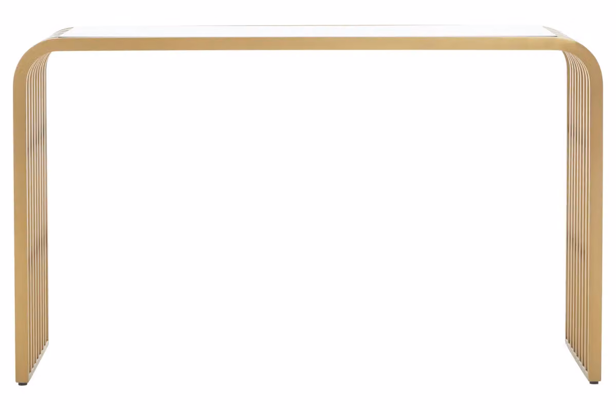 Orsina Vogue Art Deco Slatted Console Table in Matte Gold with Glass Top – 4