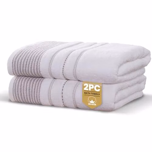 Rapport Home Dakota Stripe Cotton Bath Towels 2-Pack in Beige, Sand and White, W/D/H: 70 x 120 cm