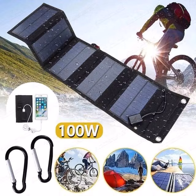 FLAVORA 100W Portable Foldable Solar Panel for Camping, Black, W: 1000 cm, H: 52 cm – 1