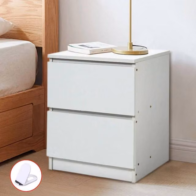 SPETLEK Modern White Bedside Table with Drawers – 1