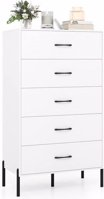 Gymax Modern Tall 5-Drawer Chest of Drawers in White