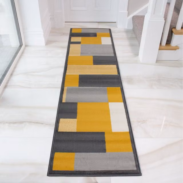 The Rug House Block Geometric Living Room Rug, Yellow, W: 240 cm, D: 60 cm