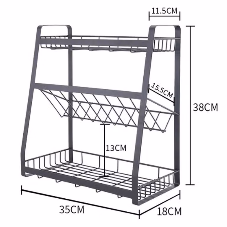 EONLION 3-Tier Freestanding Metal Spice Rack Stand in Black, Width: 100 cm