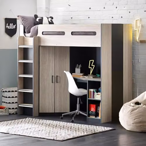 Julian Bowen Hercules High Sleeper Bed Frame in Anthracite and White, W/D/H: 90 x 200 cm