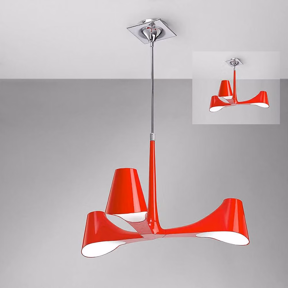Netlighting Ora Telescopic Convertible Semi Flush 3 Light E27 Ceiling Lamp in Red and Chrome – 2