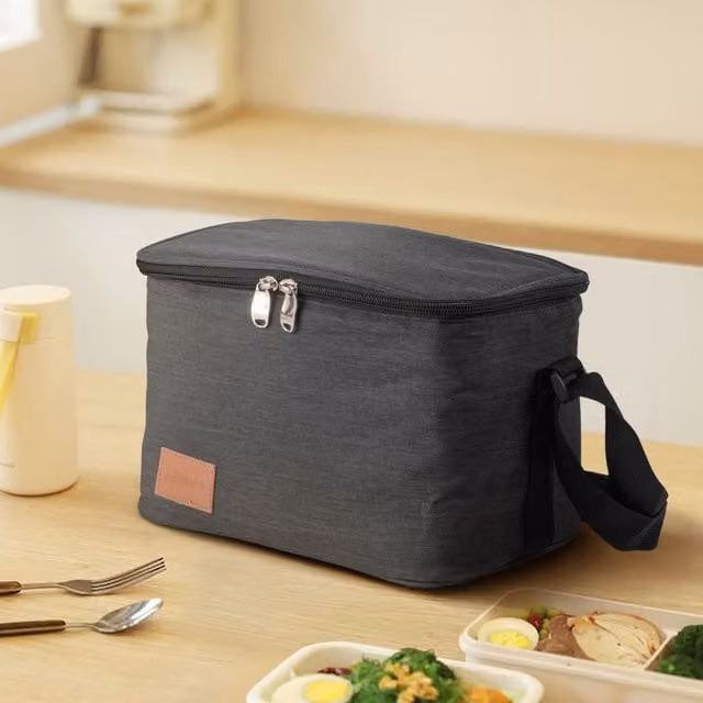 Lifeideas Insulated Fabric Lunch Bag with Adjustable Strap, Black