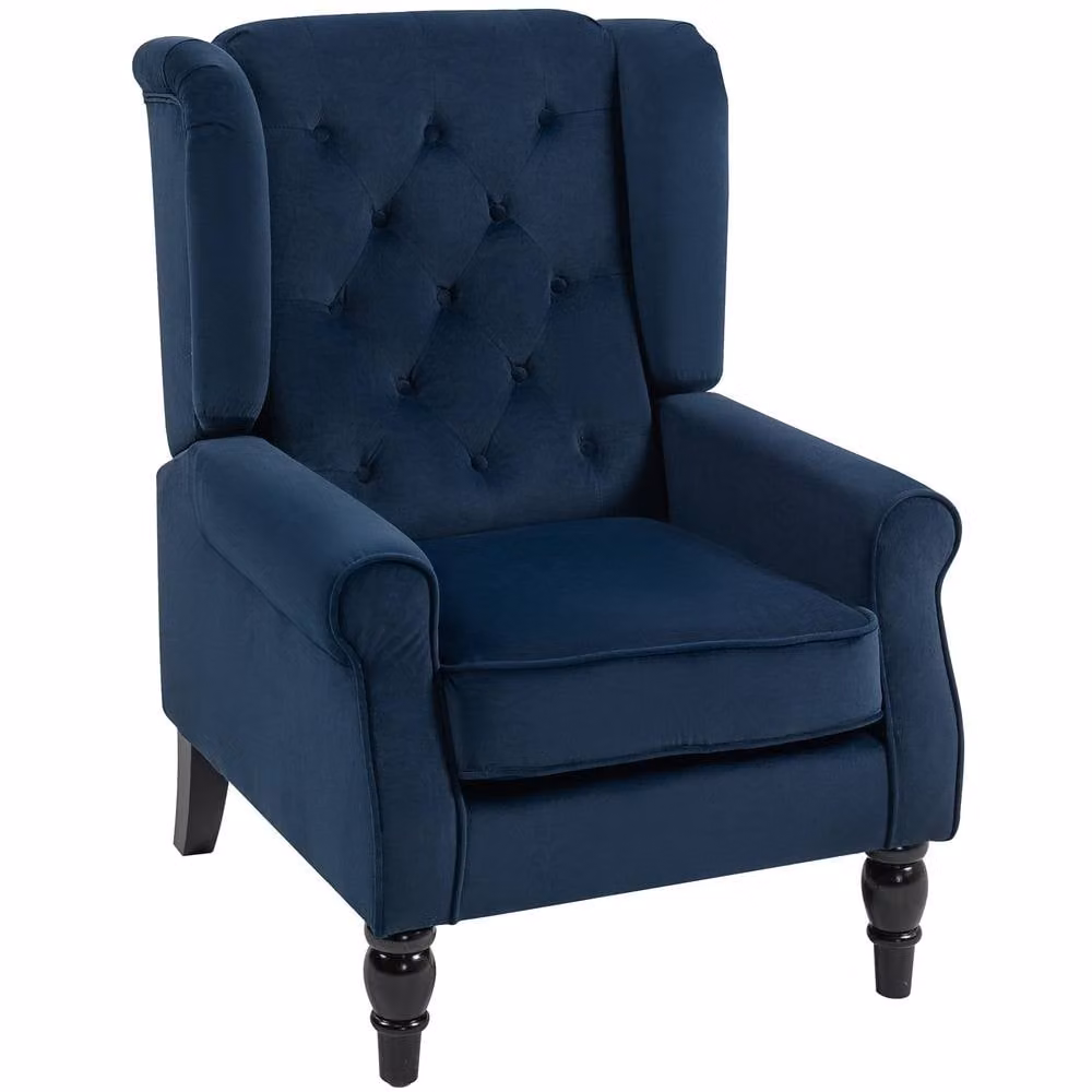 STILVORA Retro Blue Velvet Wingback Armchair with Solid Wood Frame and Spring Core, H: 102.0 cm, W: 74.0 cm, D: 86.0 cm – 4