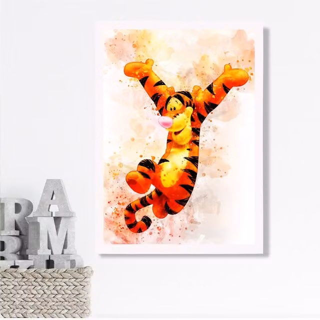 ARTZE Tigger Watercolour Winnie the Pooh Art Print with White Frame, Orange, A2