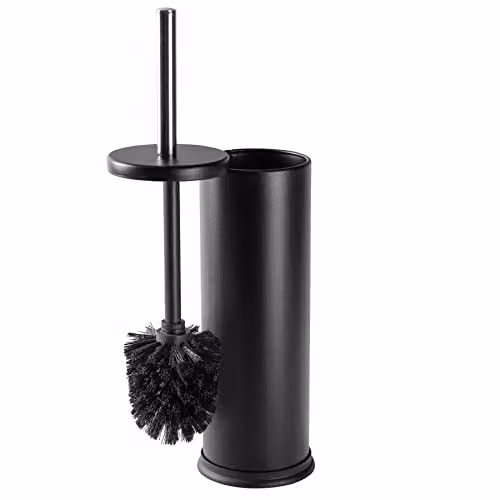 Harbour Housewares Matte Black Stainless Steel Toilet Brush and Holder Set of 2 – 3